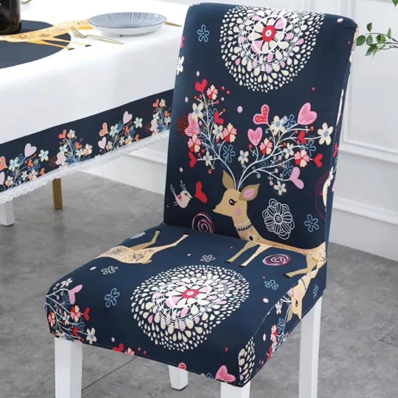 Рождественские лося печати эластичные чехлы на кресла Slipcovers стрейч столовая сиденье Чехол для стула «Рождество» украшения для дома