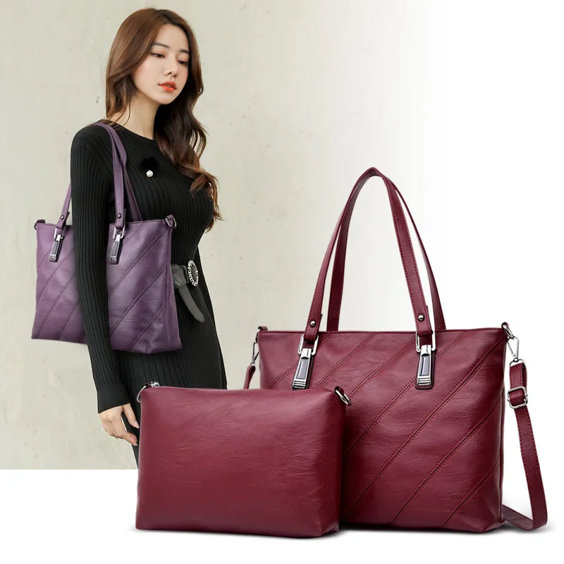 

Bag Women's 2018 New Style Two-Piece Set Different Size Bags Shoulder Bag/ Hand Bag Shoulder Bag Solid Color Large Bag