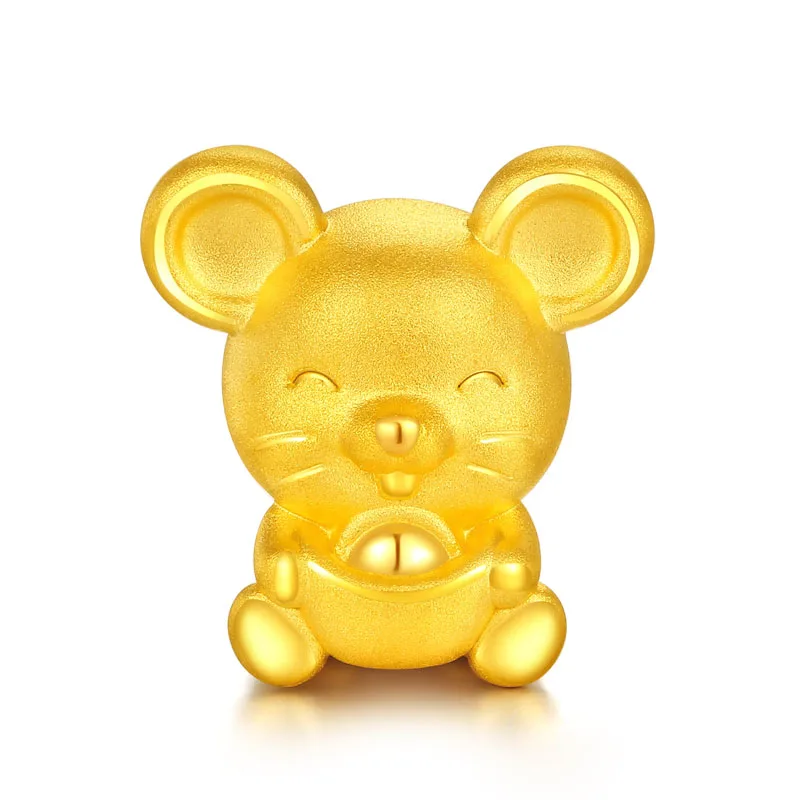 Real 24K Yellow Gold Bracelet Women 999 3D Chinese Zodiac Mouse | Украшения и аксессуары