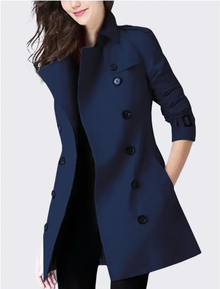 Tibetan blue British windbreaker women's short trench coats mid length