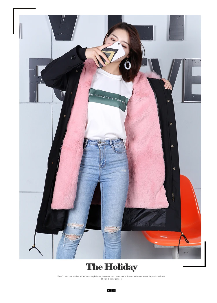 New fur coat real rabbit fur liner warm party to overcome wool fur collar female long coat fur coat