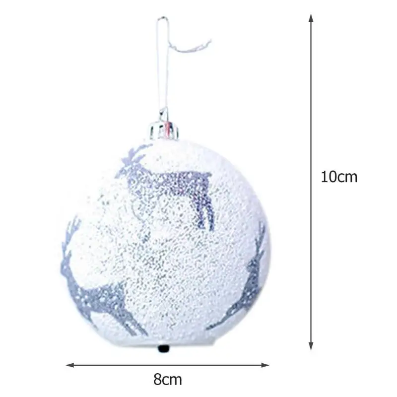 Christmas Tree Glow Balls Pendant White Printed Glitter Chic Baubles New Year Party Hanging Ornament DIY Decoration - Color: B