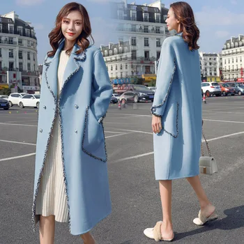 

2019 autumn and winter new Korean version of the loose temperament small fragrance network red over knee woolen ladies jacket