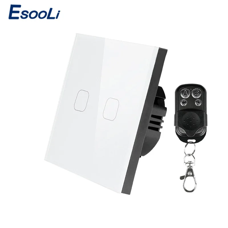 White 2 with remote Esooli ЕС/Британский стандарт дистанционного управления Переключатель 1 банда 1 способ RF433 умный настенный переключатель беспроводной пульт дистанционного управления Сенсорный выключатель света - Цвет: White 2 with remote