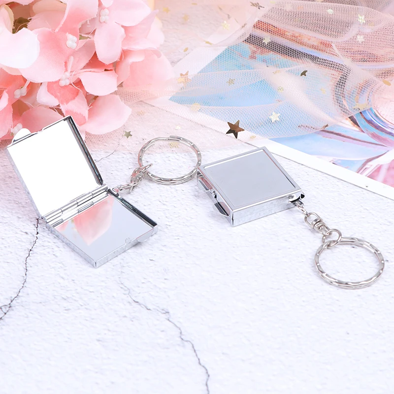 1pc Mini Folding Mirror Portable Compact Pocket Cosmetic Mirror Personalised Key Ring Keychain