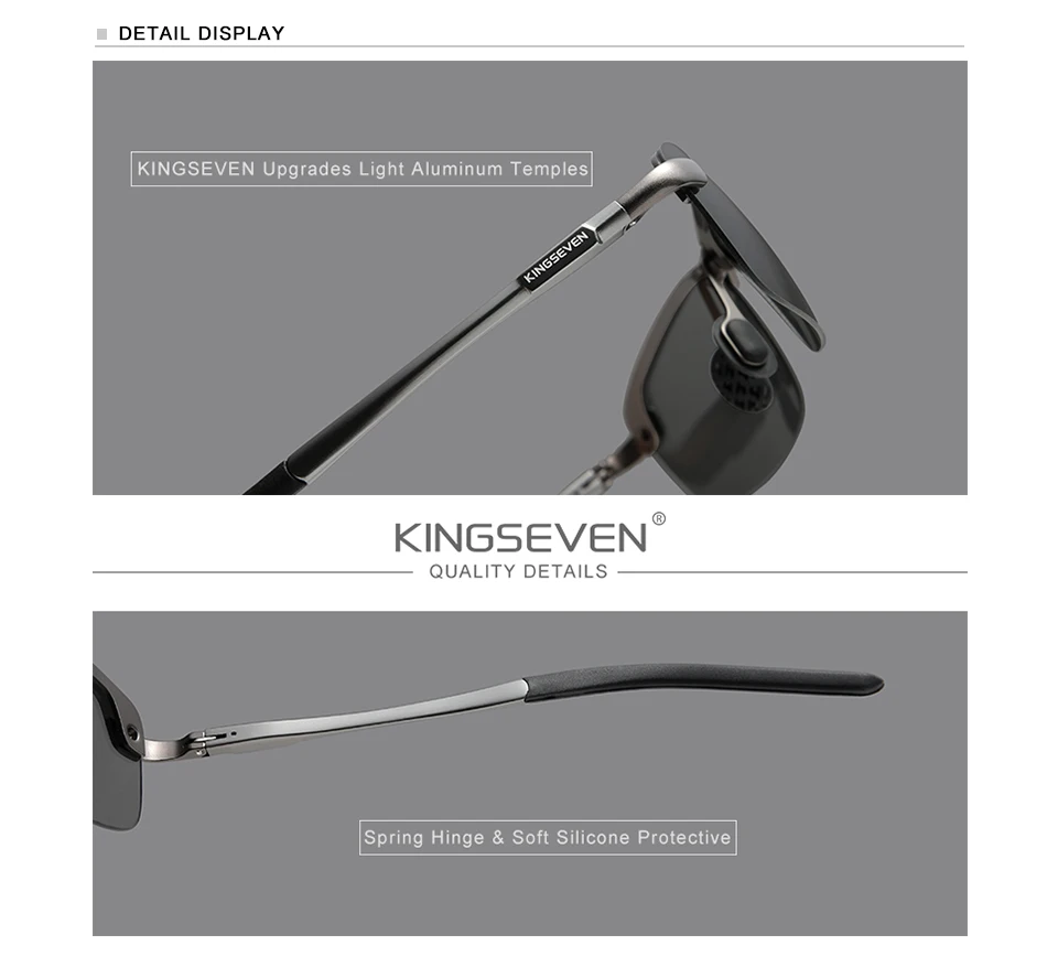 KINGSEVEN NEW Upgrade Fashion Men's Aluminum Sunglasses Polarized Rimless Simple Design Driving Sun Glasses Brand Men UV400