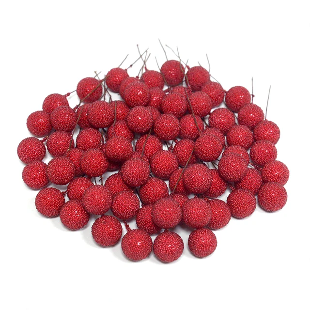 20pcs Mini Fake Fruit Artificial Glass Berries Gold/sliver/red Cherry Christmas Pearl Berries For Wedding Christmas DIY Decor G03