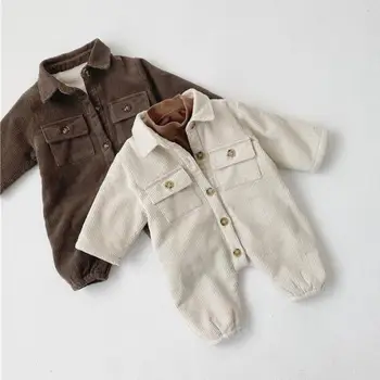

2020 Winter Baby Boy Corduroy Romper Girls Plus Velvet Thick Romper Casual One-piece Suit Warm Romper Baby Boy Winter Clothes