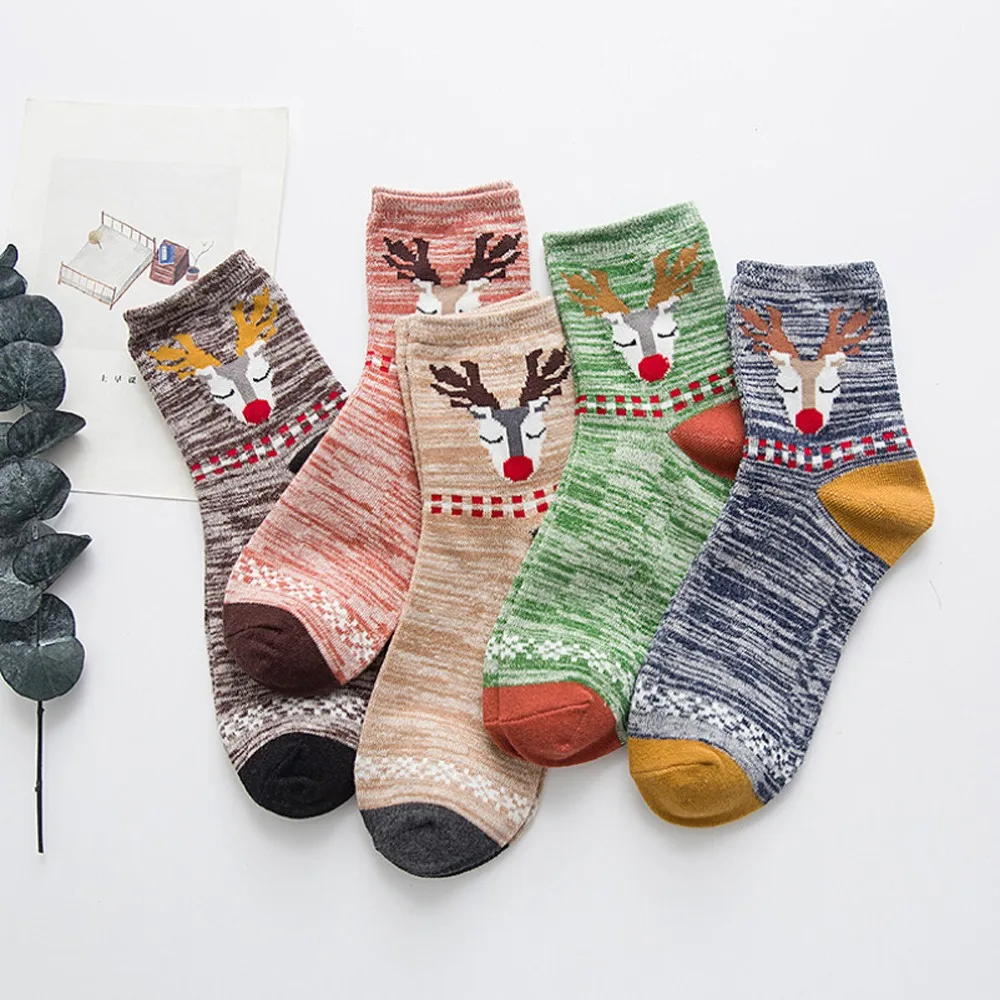 Рождественские носки, женские милые носки, мужские носки, хлопковые носочки с оленем, носки с принтами, calcetines mujer chaussette femme skarpetki damskie