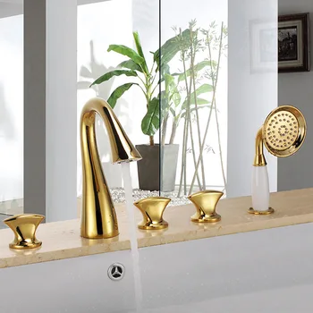 

Yi Yu Titanium Gold Three-piece Bathtub Faucet 5 Paper Set Separation Type Basin Faucet