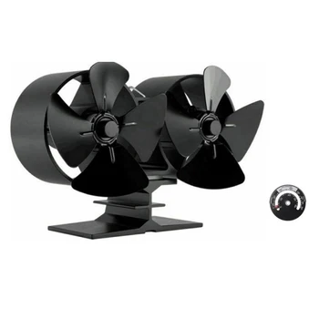 

Stove Blade Fireplace Fan Heat Powered Cooker Thermometer Dual Motor 1100rpm Set