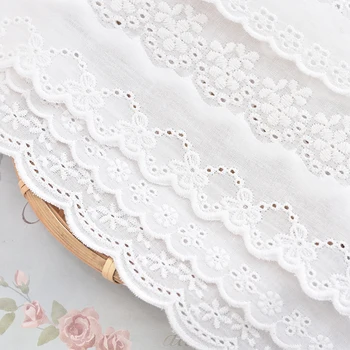 

10 meters White cotton embroidery flower lace collar Fabric Sewing Applique DIY ribbon trim bridal dress decor