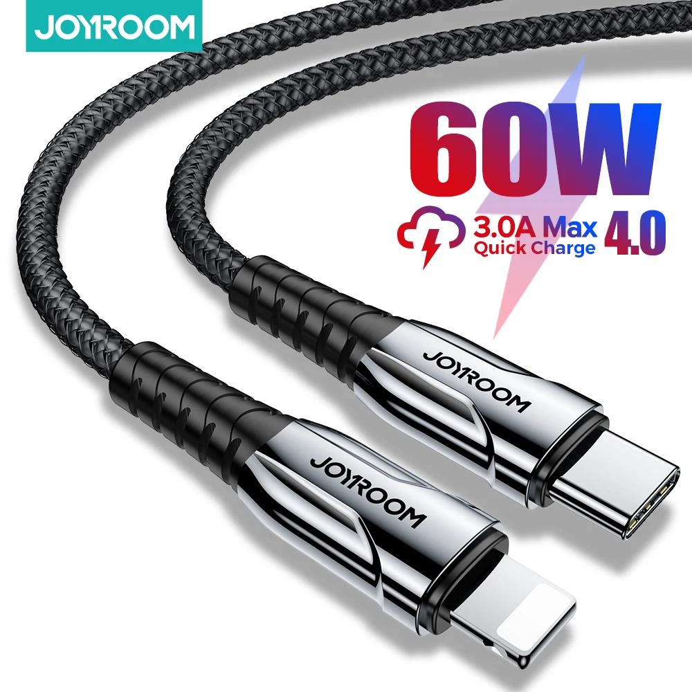 Joyroom 60w pd usb tipo c cabo para iphone 12 11 pro xs max carregador de carregamento rápido para macbook ipad tipo-c usbc cabo de fio de dados
