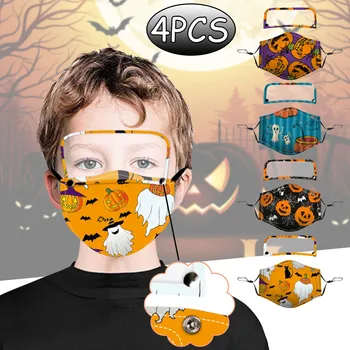 

4PCS Halloween Children Reusable Protect Face Mask with Detachable Eyes Shield Face Mask Face Mouth Mask Washable Mouth Mask Clo