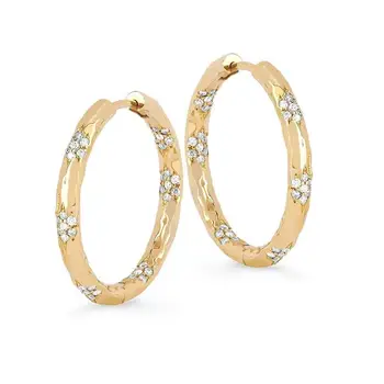 

23MM cz flower engraved round tube hoop Medium hoop earring Gold fashion jewelry