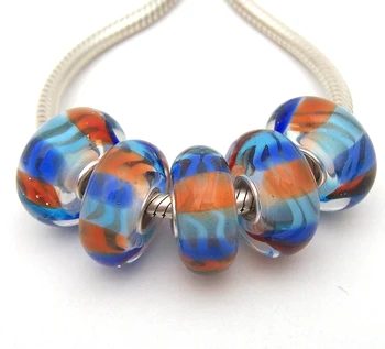 

JGWG1077 5X 100% Authenticity S925 Sterling Silver Beads Murano Glass beads Fit European Charms Bracelet diy jewelry Lampwork
