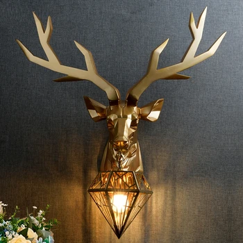 

Modern Gold Luxury Resin Deer Wall Lamp Nordic Retro Antler Home Decor Art Kitchen Wall Light Bedroom Wall Sconce Light Fixture
