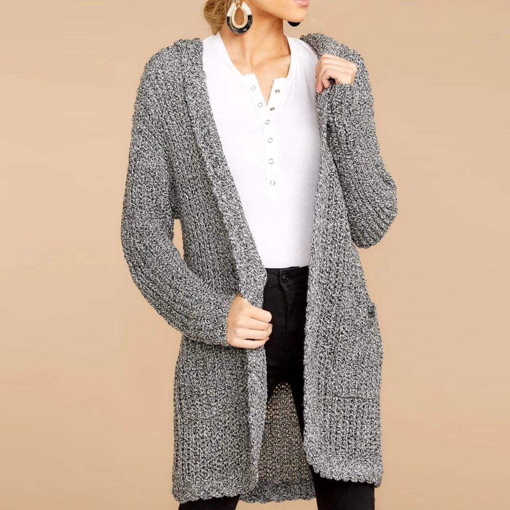 JAYCOSIN New Womens Sweater Womens Long Sleeve Hooded Knitted Cardigan Sweater Pocket Coat Hoodies Outwear Ladies Girls 726