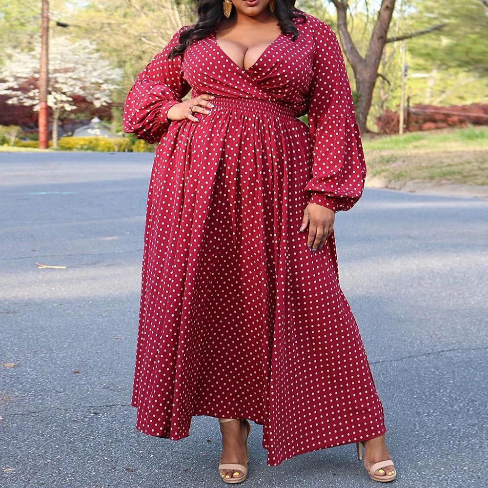 Large Size Red Vintage Polka Dot Dress ...