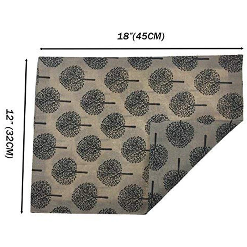 LBER Set Of 4 Rustic Tree Table Placemats Cotton Linen Pattern Washable Floral Tree