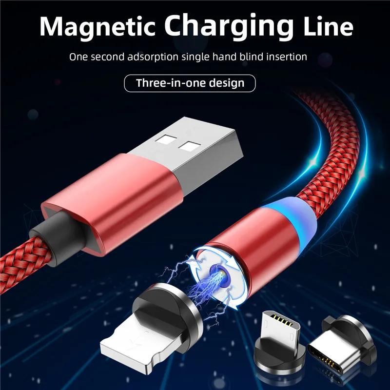 Tkey 1 м/2 м USB кабель тип-c светодиодный светильник Магнитный кабель лилон Плетеный Микро магнит зарядное устройство для мобильного телефона для iphone Xr samsung S10