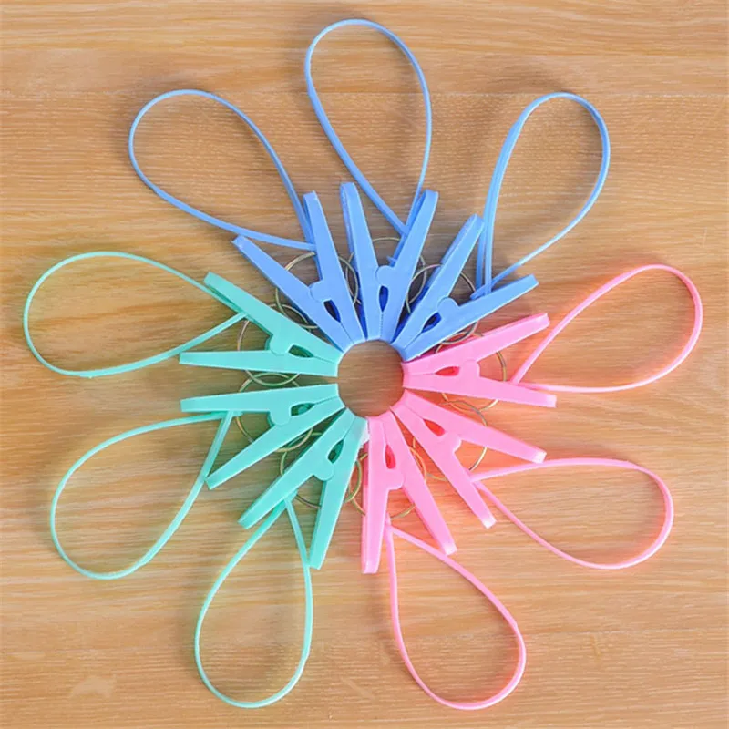 12PcsColorful пластиковые прищепки крюк зажимы для белья многоцелевой бюстгальтер вешалка для носков колышки походная прищепка ветрозащитные колышки