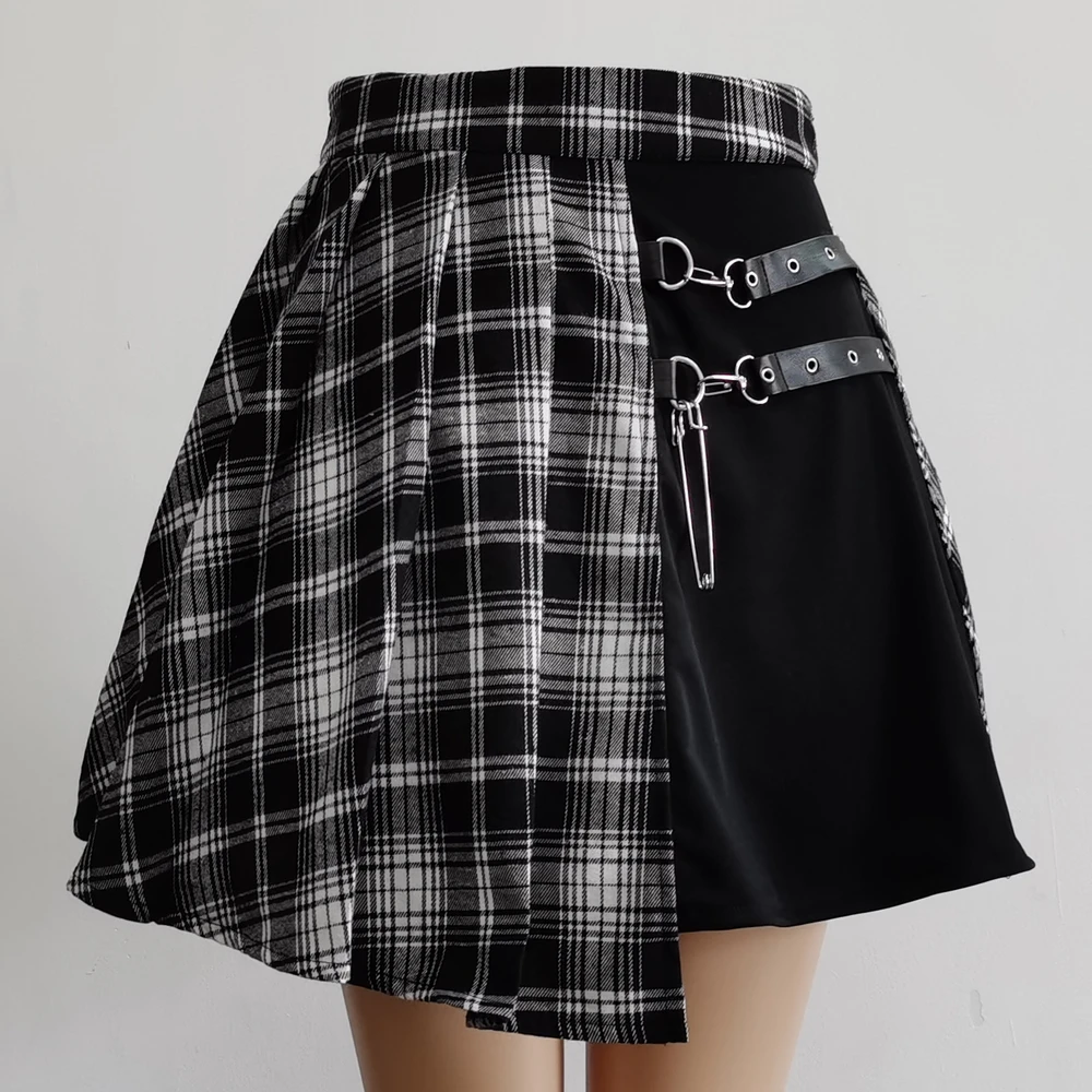 Gothic Sweet Women Pleated Skirt Fashion Plaid Mini High Waist Chic Skirt Kawaii Summer Casual Ladies Plaid Pleated Skirt skater skirt Skirts