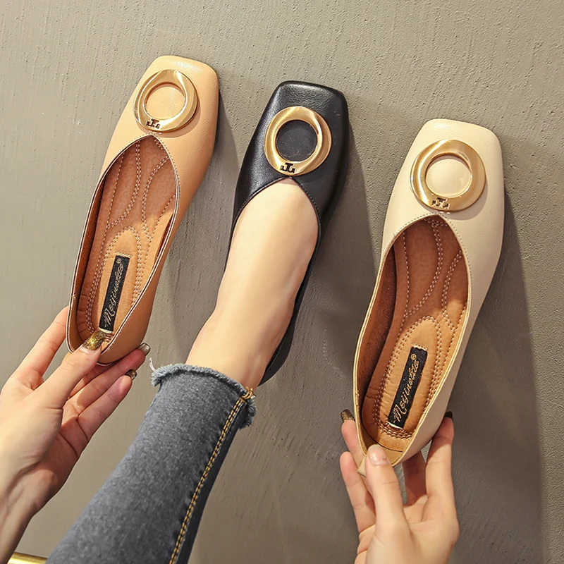 

SWYIVY Women Flat Shoes Square-Toe Slip On Loafers Spring Autumn Plus Size Women Shoes Ladies Casual Flats Shallow Boat Shoes