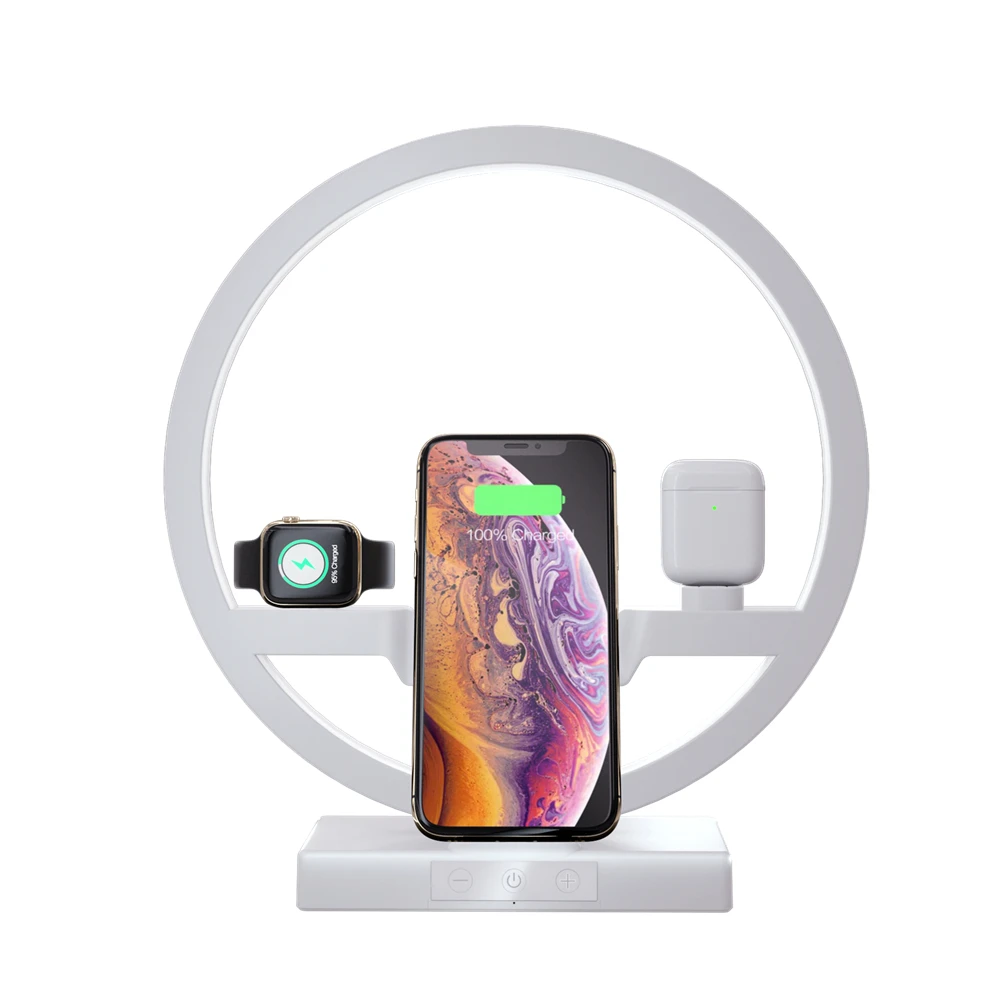 Настольная лампа зарядное устройство для iPhone Беспроводная подставка для зарядного устройства 3в1 Для Apple Watch 5 4 3 быстрая зарядка для samsung S9 S8 Xiaomi huawei