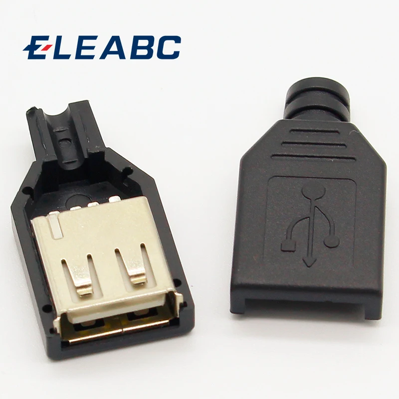 Conector de enchufe USB tipo A hembra de 4 pines con cubierta de plástico negro, 10 piezas, nuevo