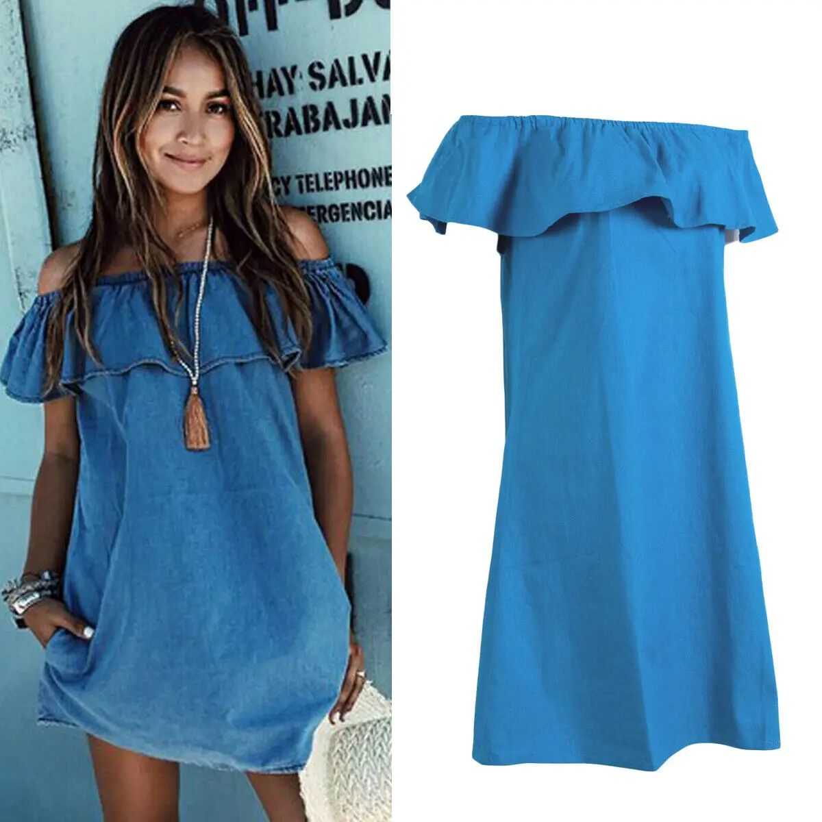 2018 Брендовое Новое модное женское платье летнее с открытыми плечами синее