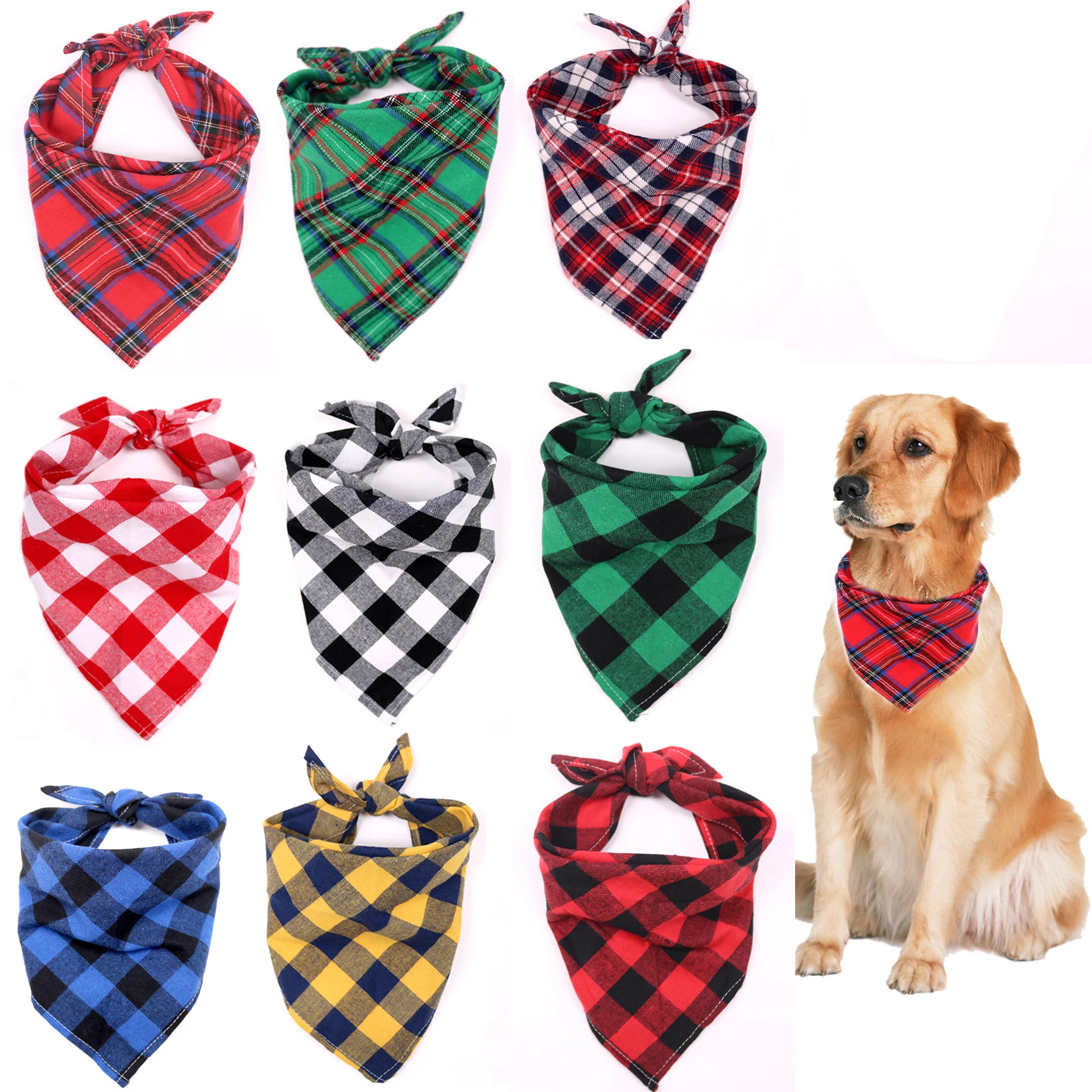 Pañuelo clásico a cuadros para perros y gatos, accesorios para el cuidado de mascotas, bufanda pañoleta, toalla de Saliva