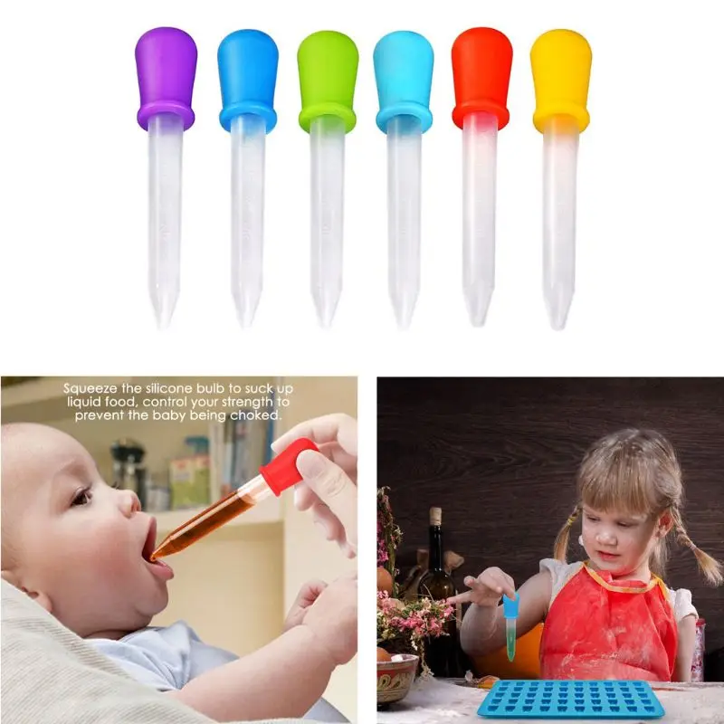 6 pièces bébé compte-gouttes mangeoire enfant dispositif Silicone et plastique compte-gouttes Pipettes pour bonbons moules gommeux moule, 5ML