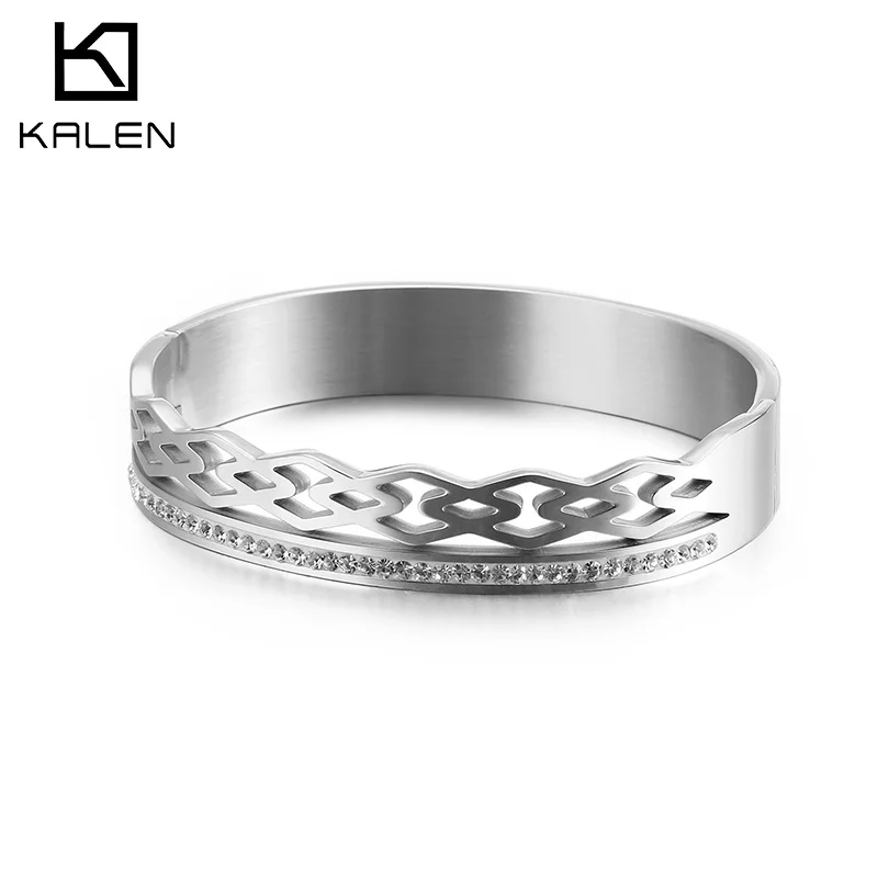 KALEN модные блестящие трехцветные браслеты из нержавеющей стали для женщин, богемные полые кубические циркониевые женские браслеты, ювелирные изделия для свадебной вечеринки