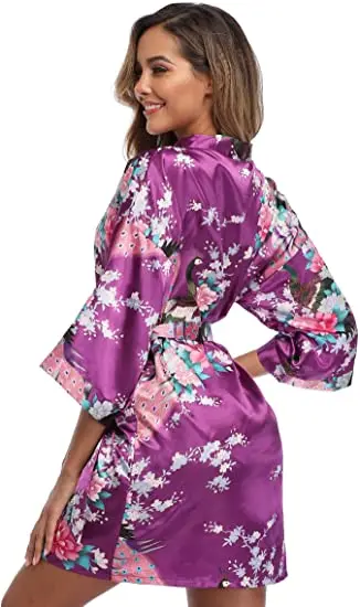 Fashion Satin Robe Female Bathrobe Sexy peignoir femme Silk Kimono Bride Dressing gown sleepwear Night Grow For Women