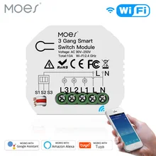 Mini diy wifi inteligente interruptor de luz 3 gang 1/2 vias módulo vida inteligente/tuya app controle funciona com amazon alexa e google casa