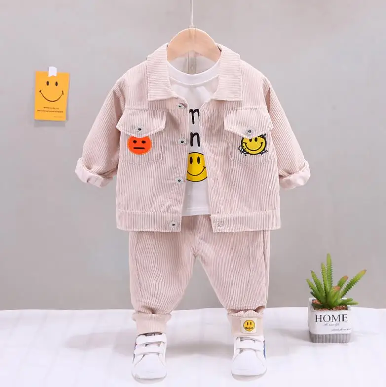 newborn baby clothing set Children overalls sportswear set 1-5Y boys girls Lapel corduroy coat+shirts+pants 3pcs Toddler Infant outfits kids baby clothes sun baby clothing set