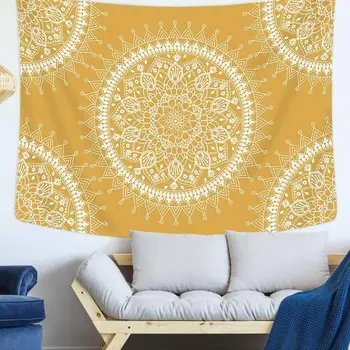 

Ethnic Yellow Polyester Tapestry Wall Hang Carpet Picnic Mat Bedroom Decor for Curtains Tablecloths Picnic Mats Beach Towels