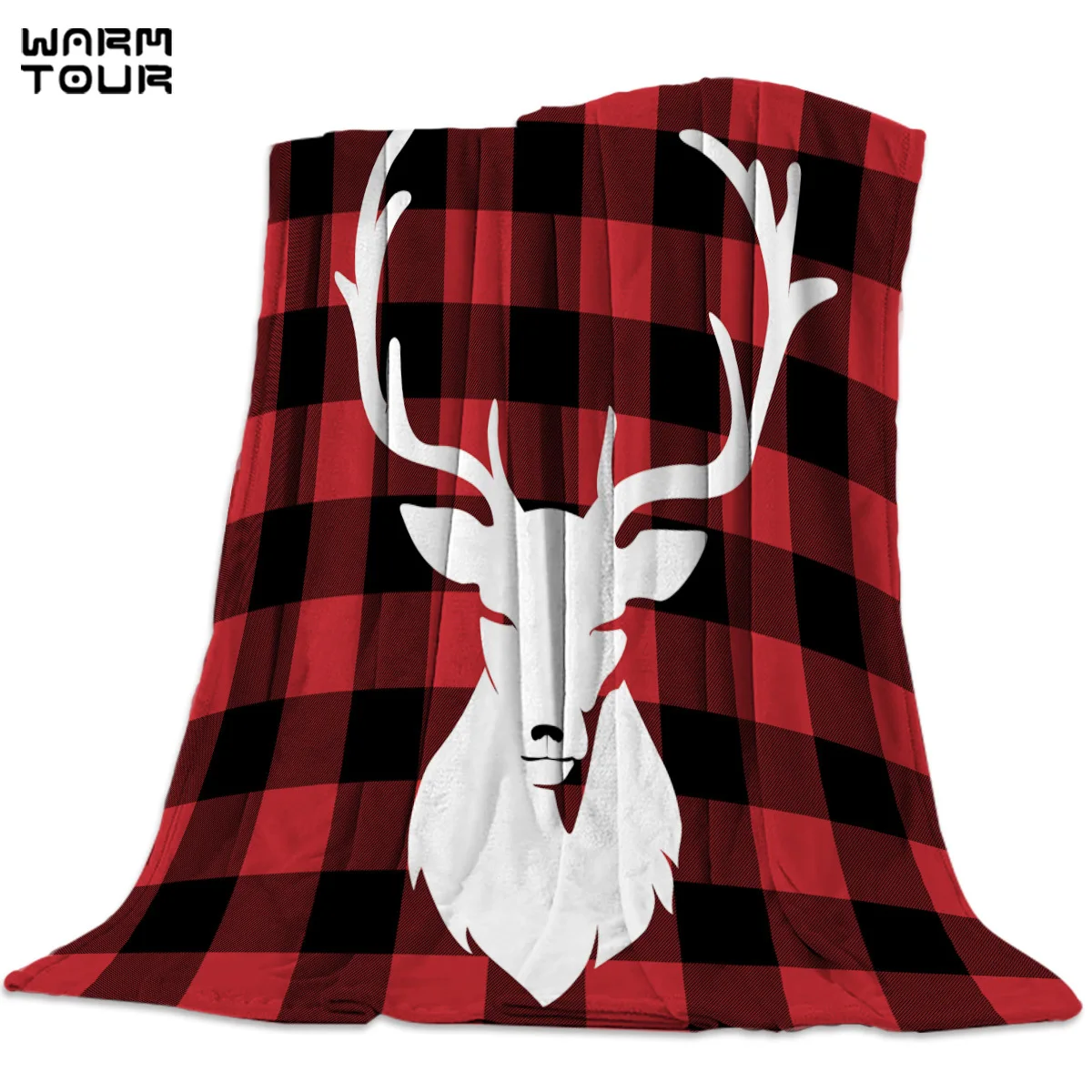 

Christmas Red And Black Check And Elk Style Printed Nap Blanket Soft Comfortable Velvet Plush Christmas Blankets Warm Sofa Bed
