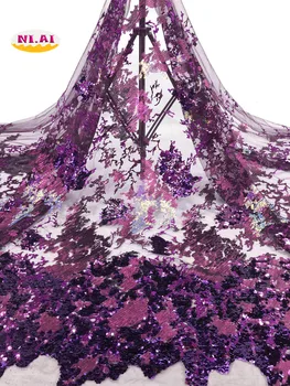 

Embroidery Lace Fabric Newest, Sequin Tulle Lace Dresses Fabric, Bridal Party Lace Sewing For Aso Ebi NI2318