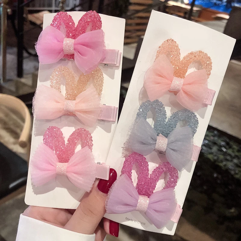 1 шт., новинка, заколка для волос с цветными кристаллами, блестящими кроличьими ушками, женские милые заколки для волос, заколки для волос, милые аксессуары для волос