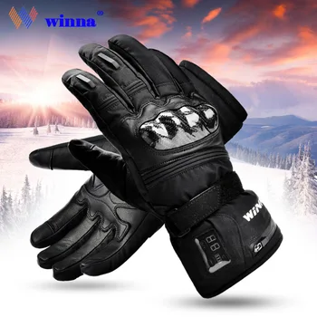 

2200mAh Electric heating leather gloves LED display waterproof and warm hiking gloves for cross-country cycling in winter