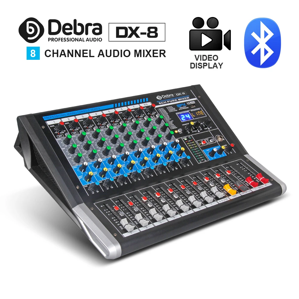 Debra Audio DX-8 8-Channel Audio Mixer dj controller Sound Board with 24 DSP Effect USB Bluetooth XLR Jack Aux Input Debra Audio DX-8 8-Channel Audio Mixer dj controller Sound Board with 24 DSP Effect USB Bluetooth XLR Jack Aux Input