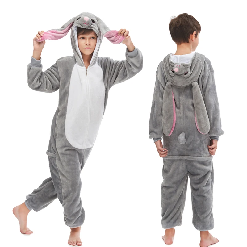 Rabbit Kigurumi/зимняя Пижама для мальчиков и девочек; комбинезон с единорогом из мультфильма; детская одежда для сна; фланелевый теплый комбинезон; детские пижамы - Цвет: Rabbit