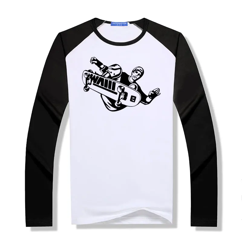 

Long Sleeve Modal Sport T Shirt Men's Skateboarder Stunt Trick Flip Jump Skateboarding T-shirts O Neck raglan Tees