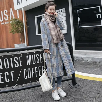 

Woolen coat in the long paragraph Korean version of loose new women's woolen popular plaid ladies