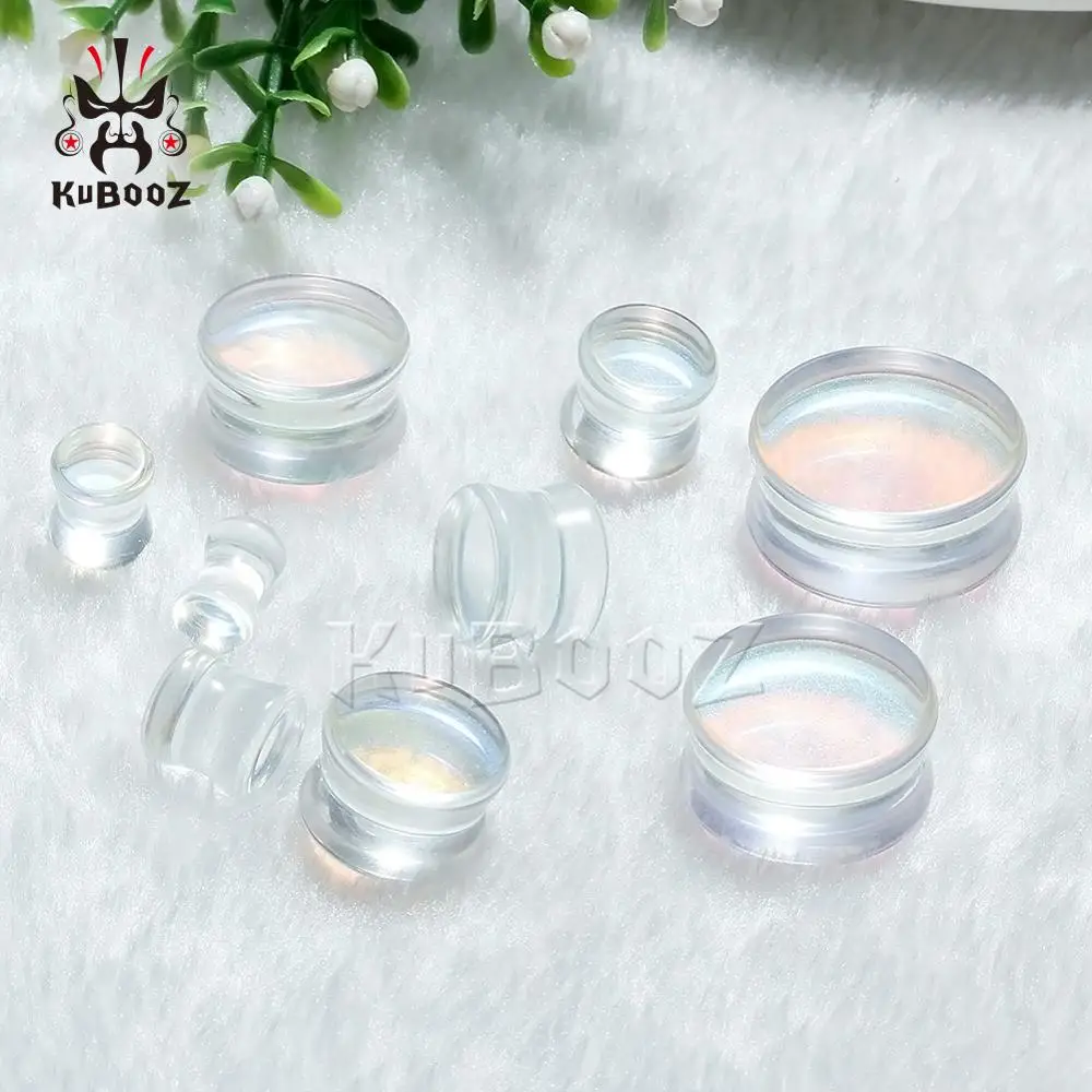 Fashion Transparent Glass Colorful Ear Piercing Plugs Gauges Expanders Body Jewelry Earring Tunnels Stretchers 2PCS KUBOOZ piercing jewelry body piercing earrings ear piercing jewelry body piercing jewelry body jewelry