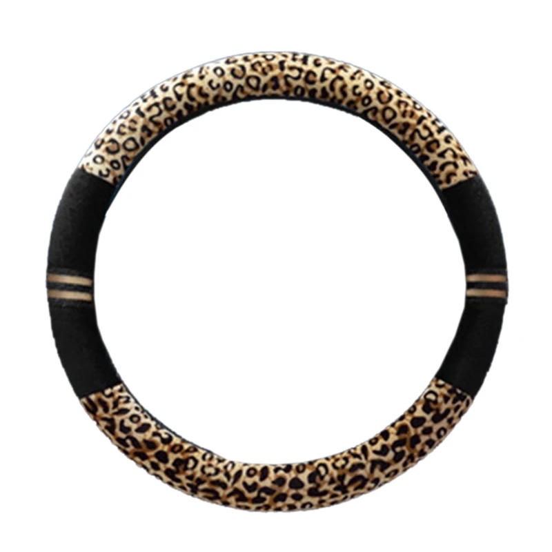 Luxury Leopard Print Fashionable Plush Car Steering Wheel Cover, Universal Fit, Keep Warm for Car SUV