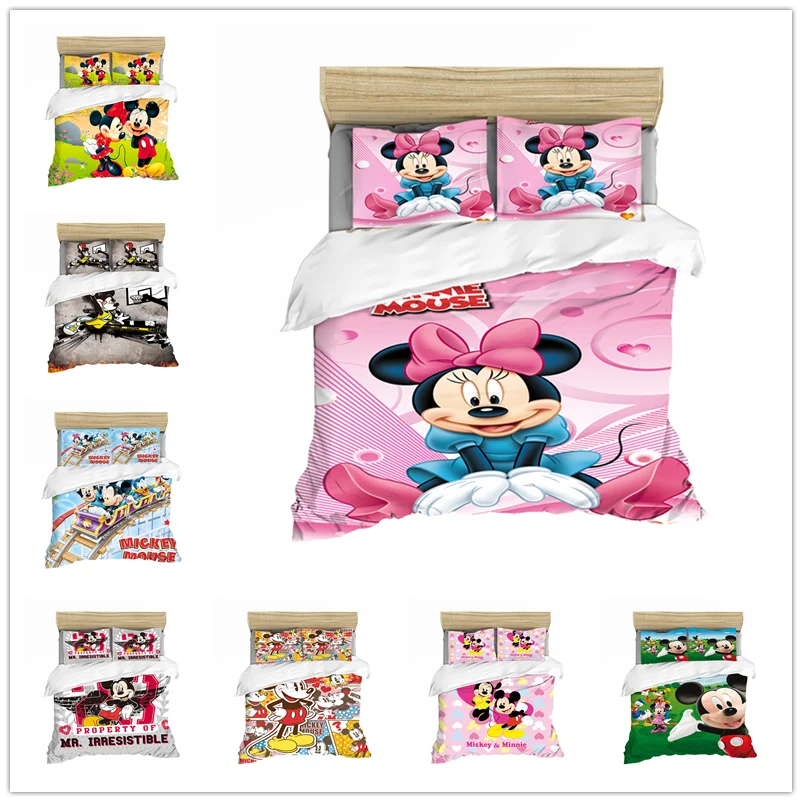 Disney мультфильм Постельное белье Микки и Минни Маус пододеяльник для двуспальной кровати King Размеры белый мягкий домашний текстиль, студентов, детей, пара комплект постельного белья