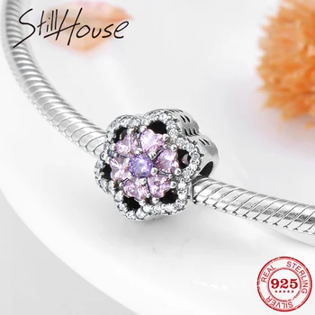 

Pink flower shape Beautiful CZ petals 925 Silver Women Charms bead Fit Original European Charm Bracelet Bangles Jewelry making